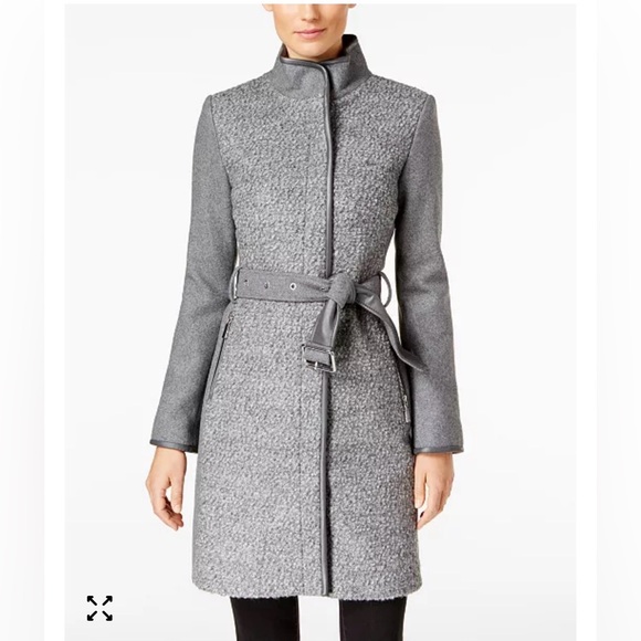 Vince Camuto Jackets & Blazers - Vince Camuto Faux Leather Trimmed Belted Boucle Wool Coat – XL